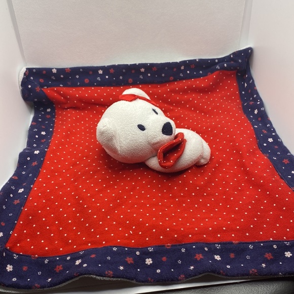 Gymboree White Bear Lovey Security Blanket Red Blue Polka Dot Floral - Picture 6 of 8